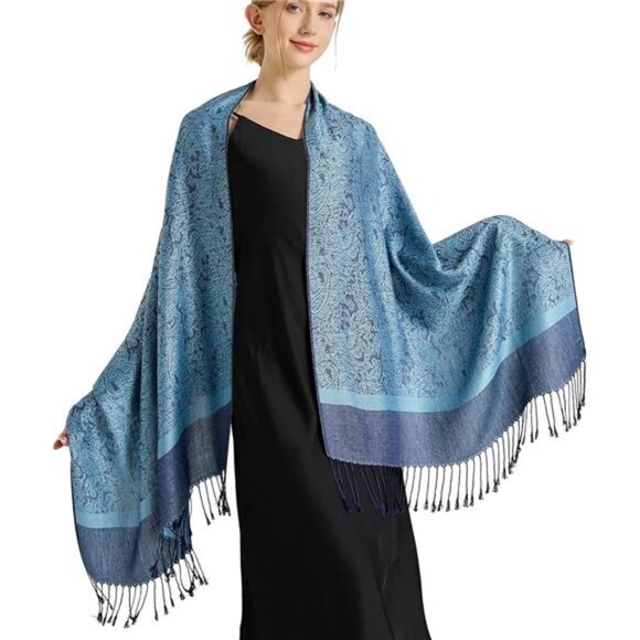 Silky Paisley Pashmina Shawl Scarf-Women's Soft Double-side Jacquard - Picture 1 of 6